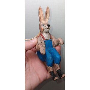 Vintage Handmade Folk Art Creepy Bunny Primitive Rabbit Shelf Sitter Ornament
